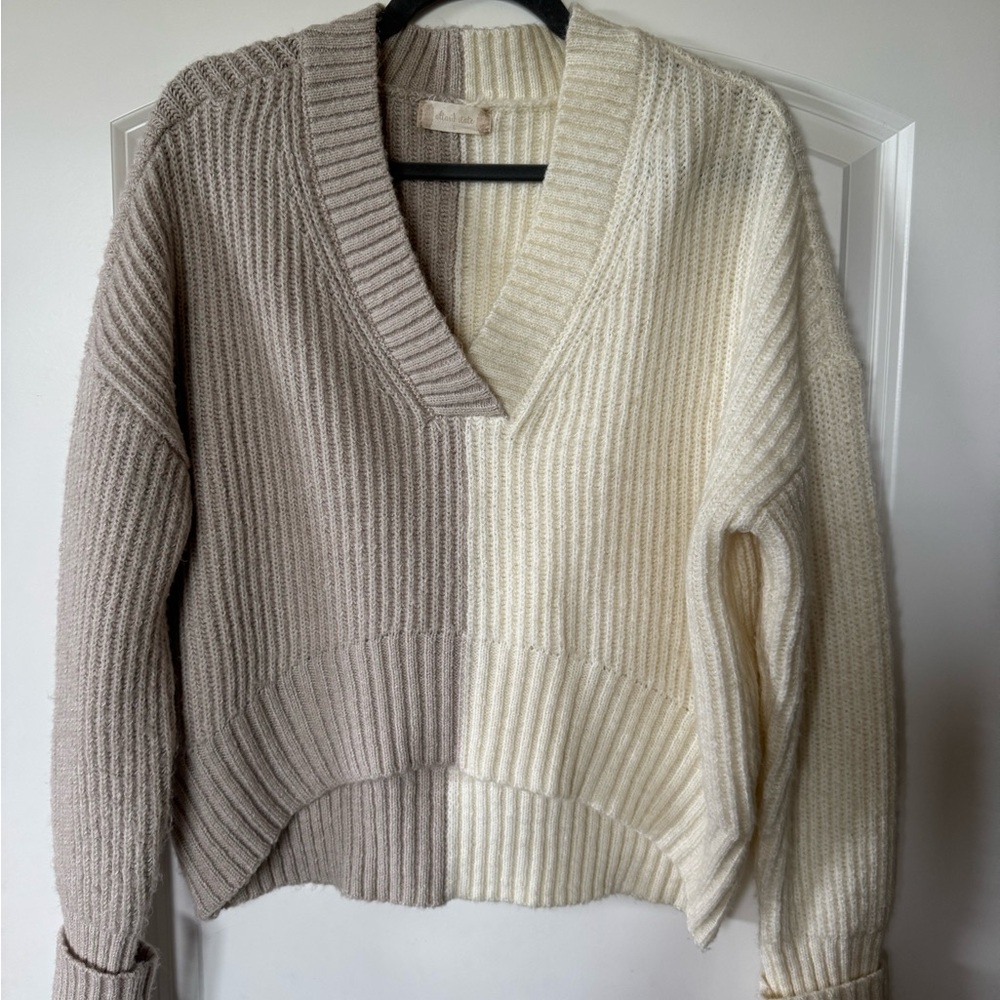 Altar'd State Cream and Tan V-Neck Sweater